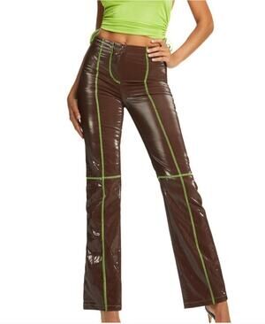 I Am Gia Callisto brown faux patent leather wide leg pants Lrg Festival Indie